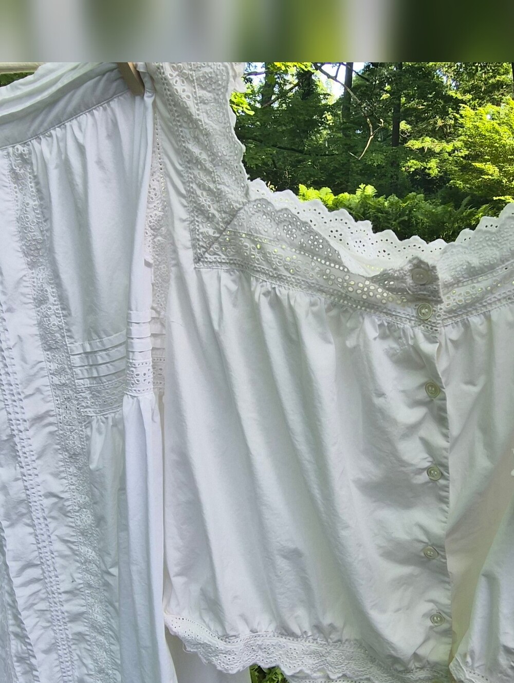 DÔEN White Eyelet Lace Cotton Poplin Blouse XXL Romantic Prairie Top